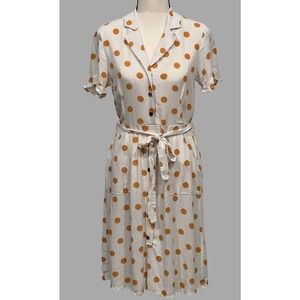 MONTEAU LOS ANGELES ~ White/Polka Dot Linen Textured Dress, Women's Med‎